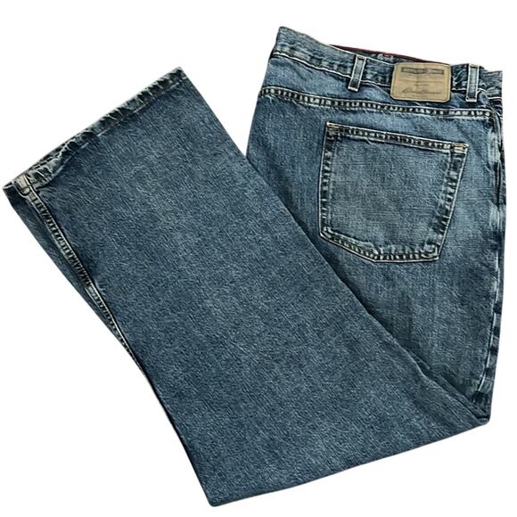 Eddie Bauer Men’s Classic Blue Stonewashed Button Fly Relaxed Fit‎ Jeans 48x30 - Picture 1 of 12